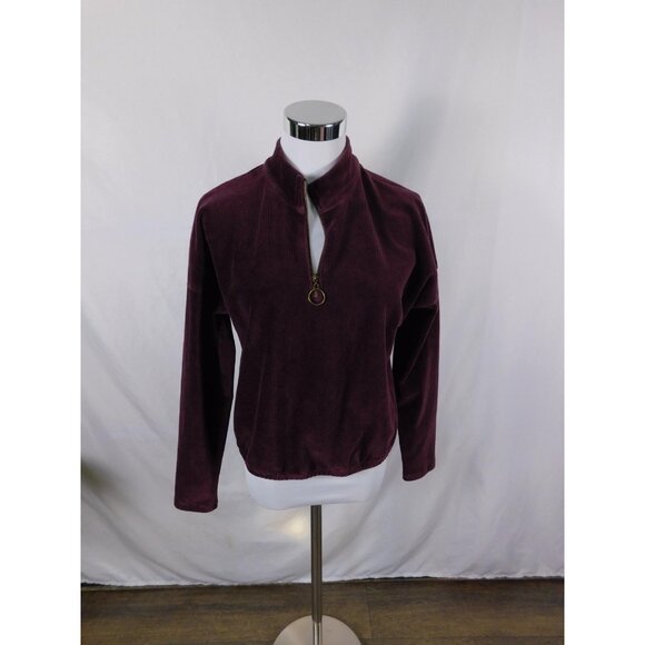 Arizona Jean Co Pullover Womens Medium Burgundy Half Zip Corduroy Rib Ring Pull - Picture 4 of 12